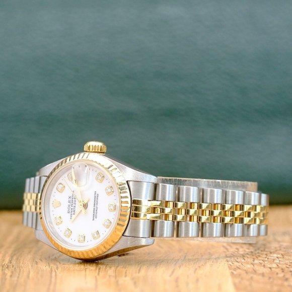 ROLEX DATEJUST WHITE ROMAN DIAL DIAMOND 18KY & STEEL JUBILEE WATCH 26 MM 69173 - Picture 3 of 14